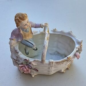 Vintage Thames Hand Painted 7295H Porcelain Boy on a Basket Made in Japan